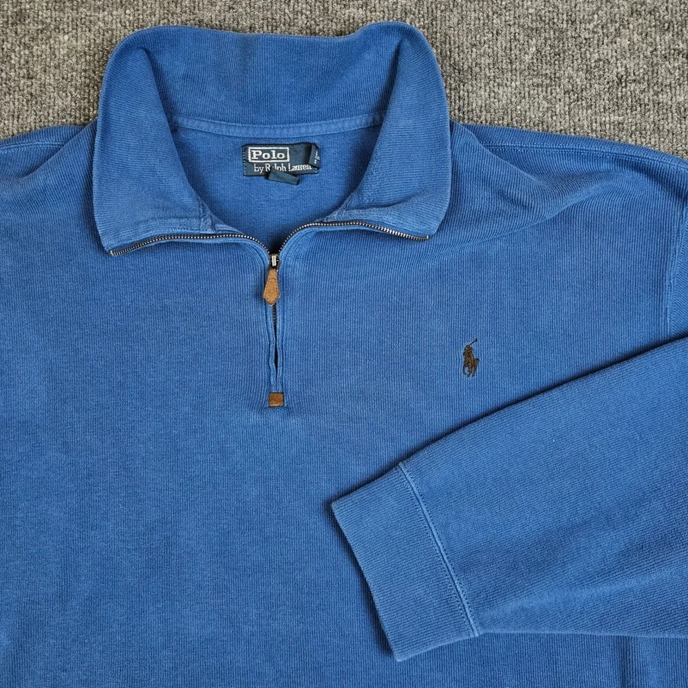 Polo Ralph Lauren Quarter 1/4 Zip Pullover Sweater Mens 3XB Big Blue Knit Preppy